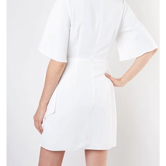 Do+Be White Faux Wrap Tie Waist Flutter Sleeve Dress - Picture 3 of 11